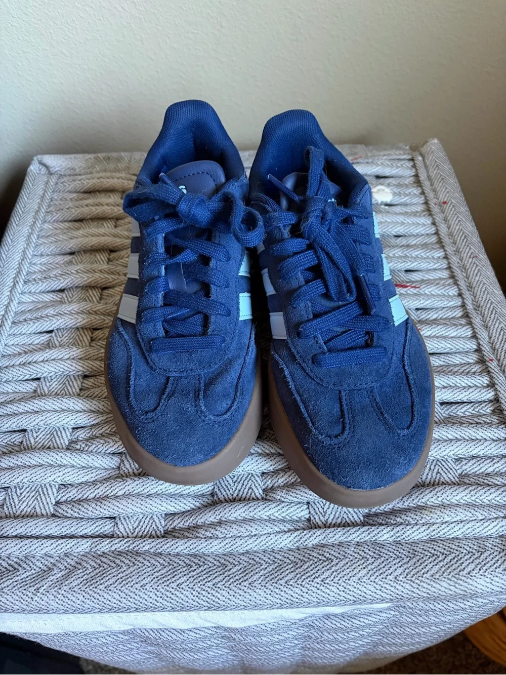 adidas Men’s Navy Suede Sneakers with Light Blue Stripes and Gum Sole